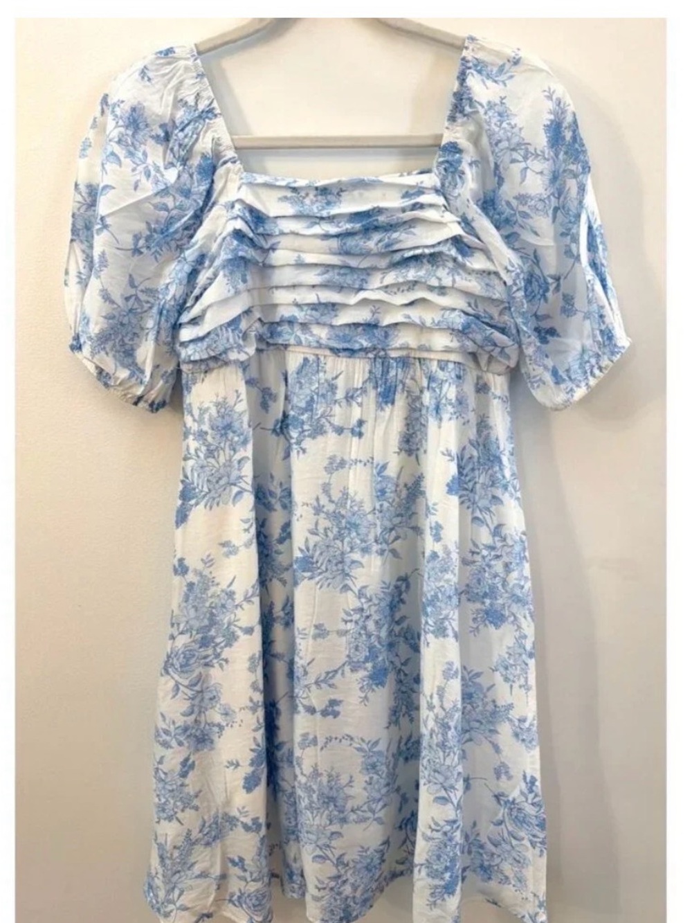 Blue Floral Puff-Sleeve Maternity dress